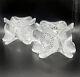 Lalique Anemone Candle Holders Crystal Frosted Glass Pair Paris France Signed 3