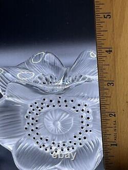 Lalique ANEMONE Candle Holders Crystal Frosted Glass Pair Paris France Signed 3