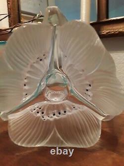 Lalique Candle Holder Anemone Three Flower Candle Holder Candlestick Signed