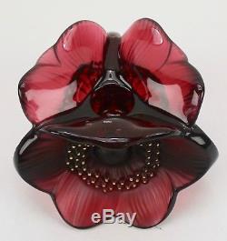 Lalique Crystal 3 Anemones Candle Holder in Rouge NIB Retails $1250 No Reserve