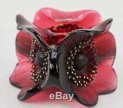 Lalique Crystal 3 Anemones Candle Holder in Rouge NIB Retails $1250 No Reserve