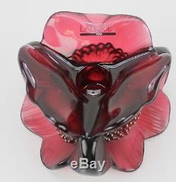 Lalique Crystal 3 Anemones Candle Holder in Rouge NIB Retails $1250 No Reserve