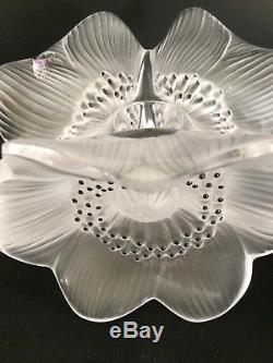 Lalique Crystal Anemone Flower Candle Stick Holder, Black Dots, High End