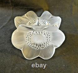 Lalique France Vintage Crystal Three Anemones Candlestick Signed