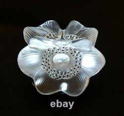 Lalique France Vintage Crystal Three Anemones Candlestick Signed