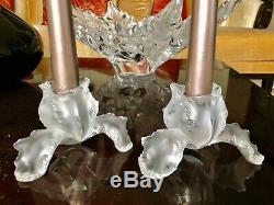 Lalique Iris Candlestick Pair #1094800 2.76 x 4.72