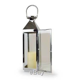 Lantern Stainless Steel Chrome Silver Glass & Metal Candle Holder Home Decor NEW