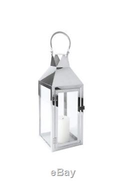 Lantern Stainless Steel Chrome Silver Glass & Metal Candle Holder Home Decor NEW