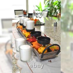 Large 27.5 Inch 5-Pillar Glass Candle Holder Set Centerpiece with Rustic Wood Tr