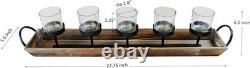 Large 27.5 Inch 5-Pillar Glass Candle Holder Set Centerpiece with Rustic Wood Tr