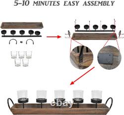 Large 27.5 Inch 5-Pillar Glass Candle Holder Set Centerpiece with Rustic Wood Tr