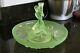 Large Art Deco Table Centre / Bowl & Candle Holder In Uranium Glass