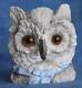 Large Antique Glass Eyes Bisque Fairy Lamp Blue Bow Hoot Owl Candle Holder Cup