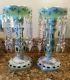 Large Bohemian Glass Mantel Lusters Candle Holders With Prisms 10 1/4 Tall