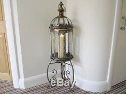 Large Bronze Metal Souk Lantern Candle Holder Free Standing Vintage Style Decor