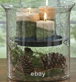 Large Candle Holder Glass Cylinder Metal Insert