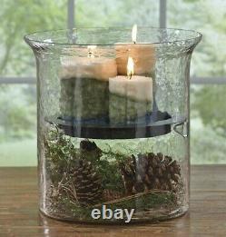 Large Candle Holder Glass Cylinder Metal Insert