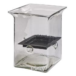 Large Glass Hurricane Candle Holder Hand Blown Metal Insert Square
