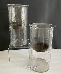 Large Glass Hurricane Candle Holder Hand Blown Rustic Metal Insert Set of Two