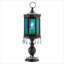 Large Lantern Candelabra Beaded Blue Lamp Candle Holder Wedding Centerpiece