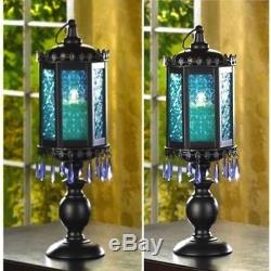 Large Lantern Candelabra Beaded Blue Lamp Candle Holder Wedding Centerpiece