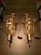 Large Vintage Brass And Glass Chapman Hurricane Sconce Set Candle Holders 1970s