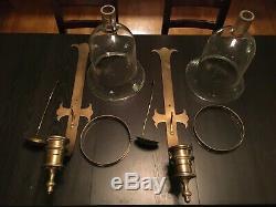Large Vintage Brass and Glass Chapman Hurricane Sconce set Candle Holders 1970s