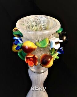 Latticino Art Glass Candlestick Floral 1950s Italy Italian Art Glass MCM Vintage