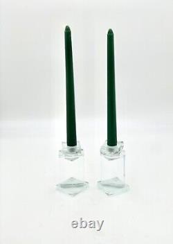 Laurel Fyfe Handmade Clear Glass Candlesticks-Pair Signed