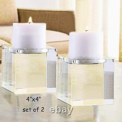 Le Sens Amazing Home Huge Crystal Pillar Candle Holders 4 4 4 Set of 2, Decora