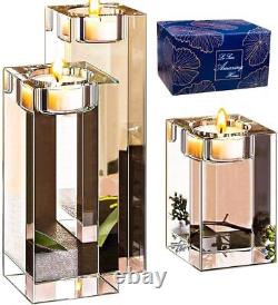 Le Sens Amazing Home Large Crystal Candle Holders Set of 3, 3.1/4.7/6.2 inche
