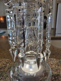 Lead Crystal Glass Mantle Lusters 13 Center Hole Vase Candle Holder with Prisms