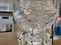 Lead Crystal Glass Mantle Lusters 13 Center Hole Vase Candle Holder with Prisms