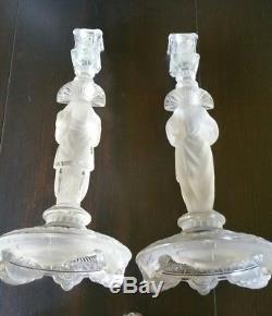 Less $ ANTIQUE Pair Chinoiserie Chinese Figural French Glass Candlesticks