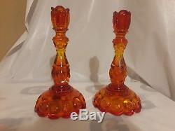 Lg Wright Amberina Moon & Star 9 Candlesticks Candle Holders