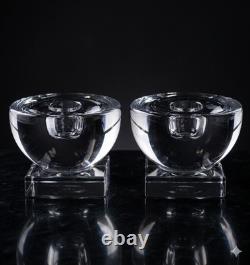 Libbey Knickerbocker Blown Glass Candlestick Candle Holder Square Base Pair 1940