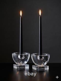 Libbey Knickerbocker Blown Glass Candlestick Candle Holder Square Base Pair 1940