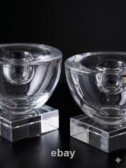 Libbey Knickerbocker Blown Glass Candlestick Candle Holder Square Base Pair 1940