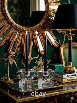 Libbey Knickerbocker Blown Glass Candlestick Candle Holder Square Base Pair 1940