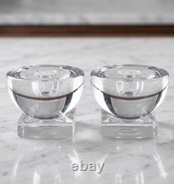 Libbey Knickerbocker Blown Glass Candlestick Candle Holder Square Base Pair 1940