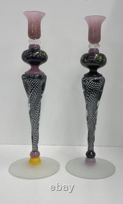 Loan Nemtoi Art Glass Candle Sticks Signed