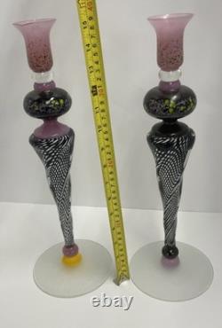 Loan Nemtoi Art Glass Candle Sticks Signed