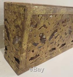 Long Gold Pierced Fretwork Candle Holder Votive Glass Metal Moroccan