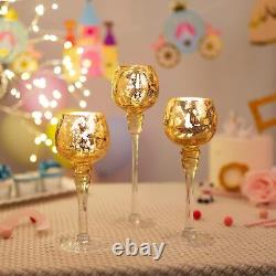 Long Stem Glass Candle Holder Set of 18 Tall Tea Lights Candle Holders, Gold