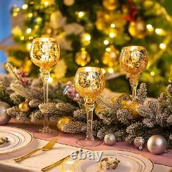 Long Stem Glass Candle Holder Set of 18 Tall Tea Lights Candle Holders, Gold