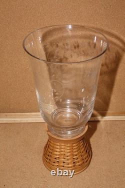 Longaberger Glass Etched Hurricane Candle Vase With Woven Pedestal Stand