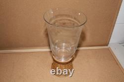 Longaberger Glass Etched Hurricane Candle Vase With Woven Pedestal Stand