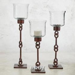 Looped Iron Candleholder Large Size Glass 4in Dia, Stand+Glass 4in SQ x 18in H