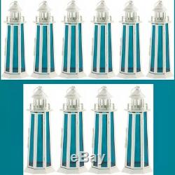 Lot 10 Wedding 13.2 Lighthouse Lantern Blue White Candle Holder Centerpieces