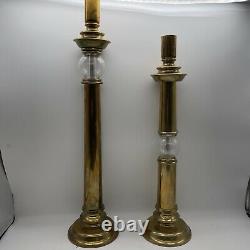 Lot 2 Buffet Pair 1988 Chapman Brass & Glass Art Candle Holders Rare 18 & 21